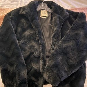 Black fur bomber jacket